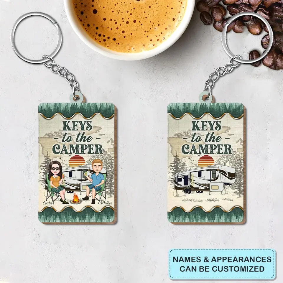 Personalized Custom Wooden Keychain - Birthday Gift For Camping Lover - Keys To The Camper V2