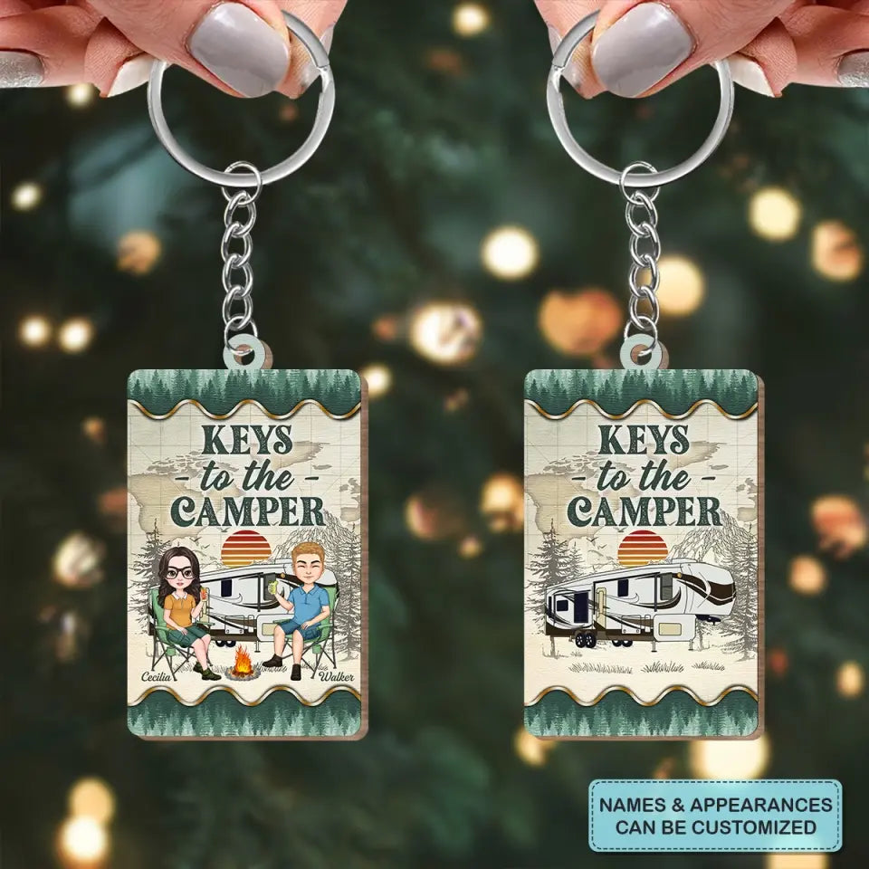 Personalized Custom Wooden Keychain - Birthday Gift For Camping Lover - Keys To The Camper V2