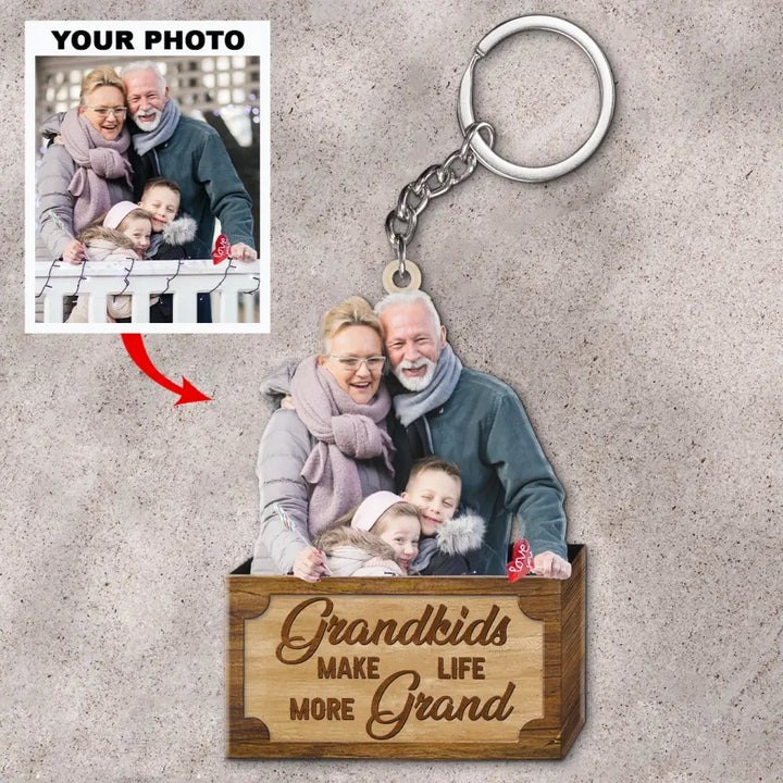 Personalized Custom Keychain - Mother's Day, Father's Day, Birthday Gift For Family Members, Husband, Wife, Grandpa, Grandma, Mom, Dad, Grandkid - Grandkids Make Life More Grand AGCKH019