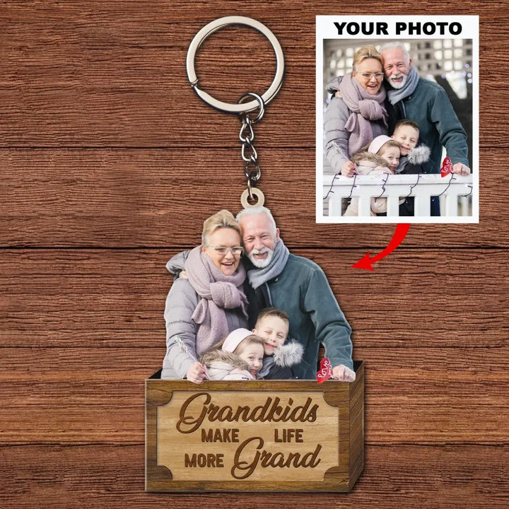 Personalized Custom Keychain - Mother's Day, Father's Day, Birthday Gift For Family Members, Husband, Wife, Grandpa, Grandma, Mom, Dad, Grandkid - Grandkids Make Life More Grand AGCKH019