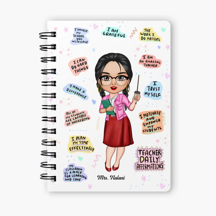 Personalized Spiral Journal - Gift For Teacher - Teacher Daily Affirmations