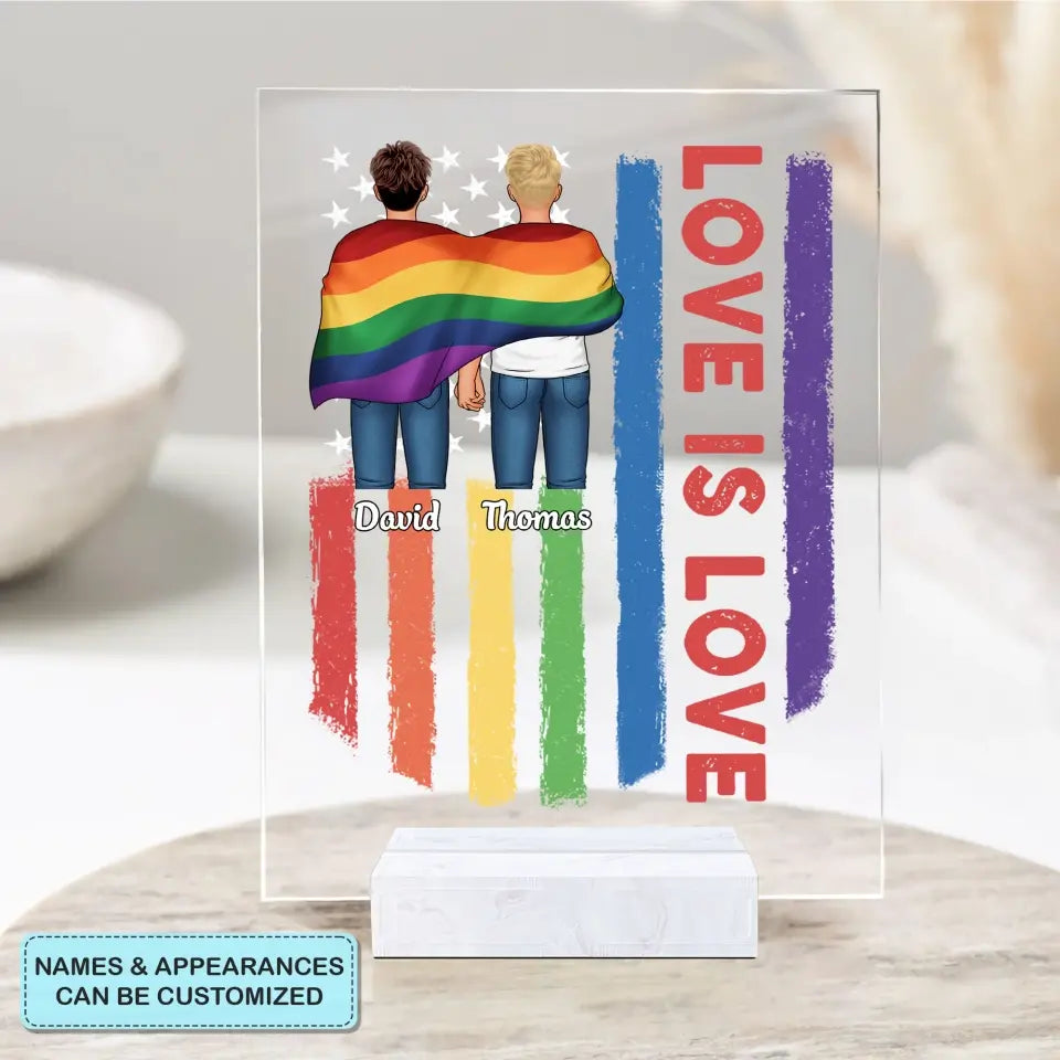 Personalized Custom Acrylic Plaque - 4th Of July, Pride Month, LGBT, Anniversary Gift For Couple - Love Is Love
