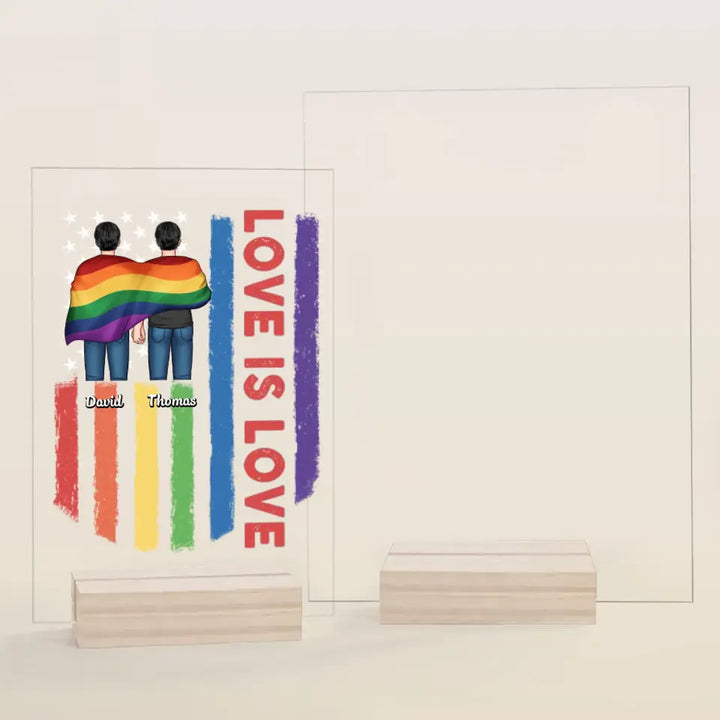 Personalized Custom Acrylic Plaque - 4th Of July, Pride Month, LGBT, Anniversary Gift For Couple - Love Is Love