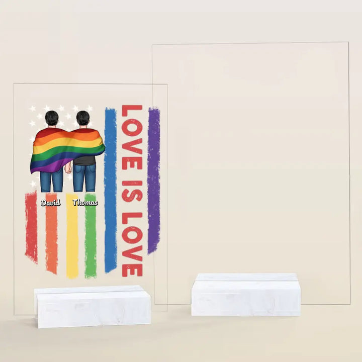 Personalized Custom Acrylic Plaque - 4th Of July, Pride Month, LGBT, Anniversary Gift For Couple - Love Is Love