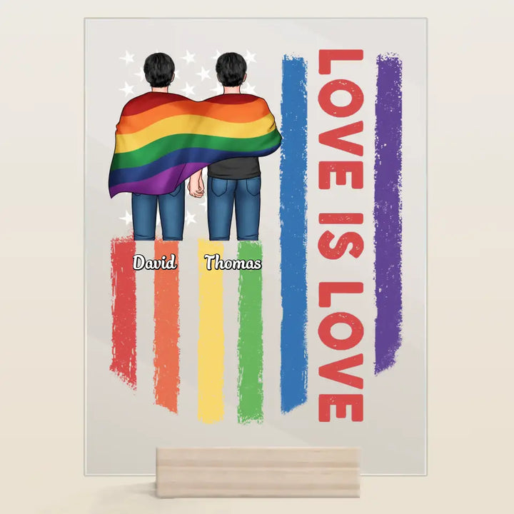 Personalized Custom Acrylic Plaque - 4th Of July, Pride Month, LGBT, Anniversary Gift For Couple - Love Is Love