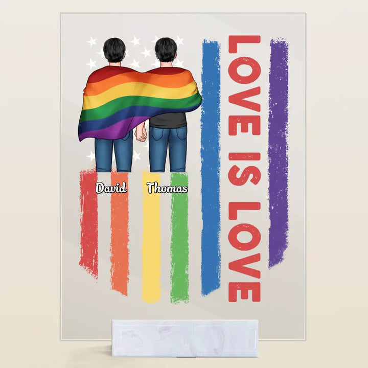 Personalized Custom Acrylic Plaque - 4th Of July, Pride Month, LGBT, Anniversary Gift For Couple - Love Is Love