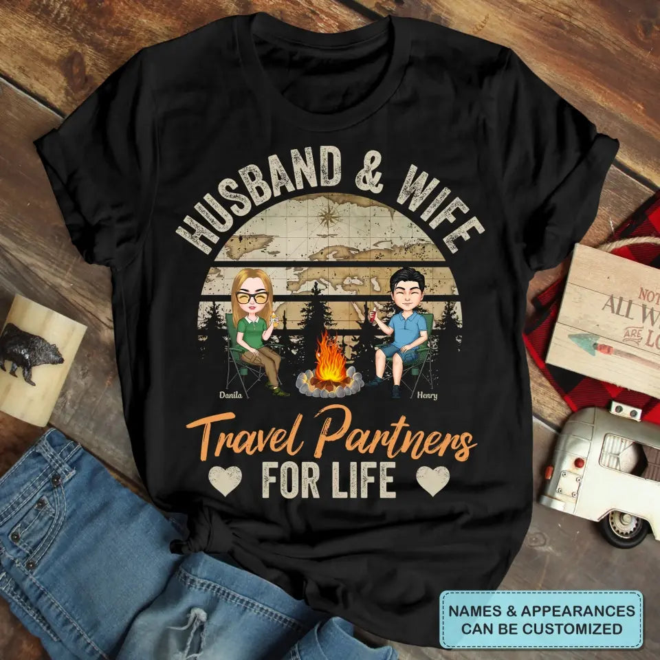 Personalized Custom T-shirt - Birthday, Anniversary Gift For Couple, Camping Lover - Husband And Wife Travel Partners For Life