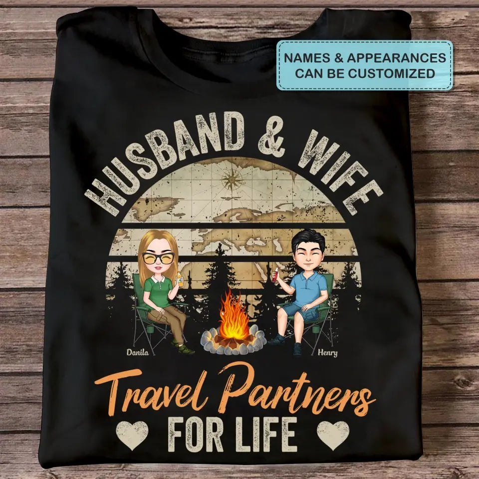 Personalized Custom T-shirt - Birthday, Anniversary Gift For Couple, Camping Lover - Husband And Wife Travel Partners For Life