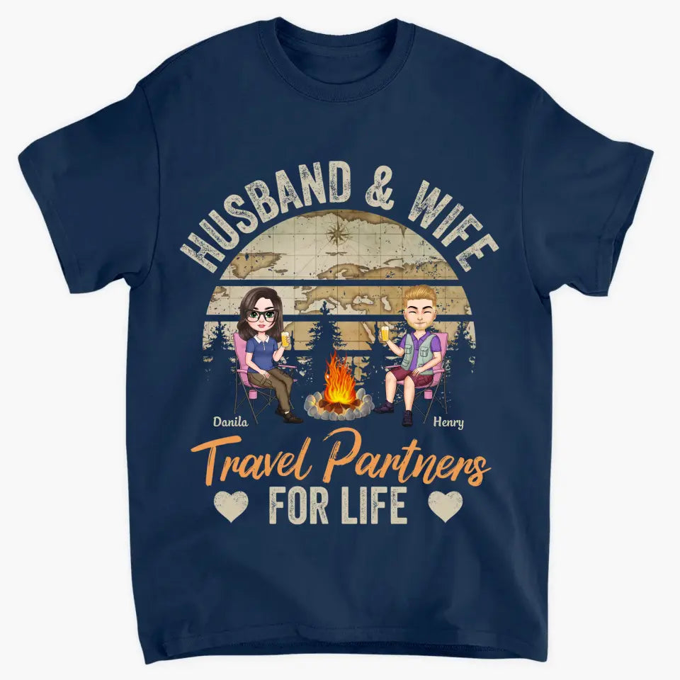 Personalized Custom T-shirt - Birthday, Anniversary Gift For Couple, Camping Lover - Husband And Wife Travel Partners For Life