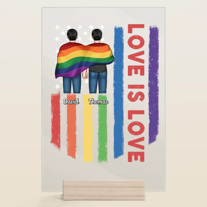 Personalized Custom Acrylic Plaque - 4th Of July, Pride Month, LGBT, Anniversary Gift For Couple - Love Is Love