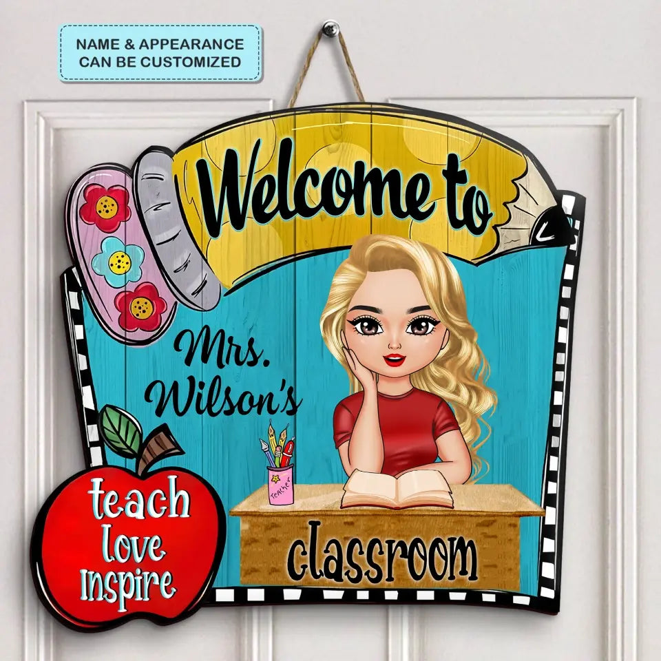 Personalized Door Sign - Gift For Teacher - Teacher Pencil Door Sign