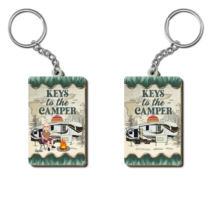 Personalized Custom Wooden Keychain - Birthday Gift For Camping Lover - Keys To The Camper V2