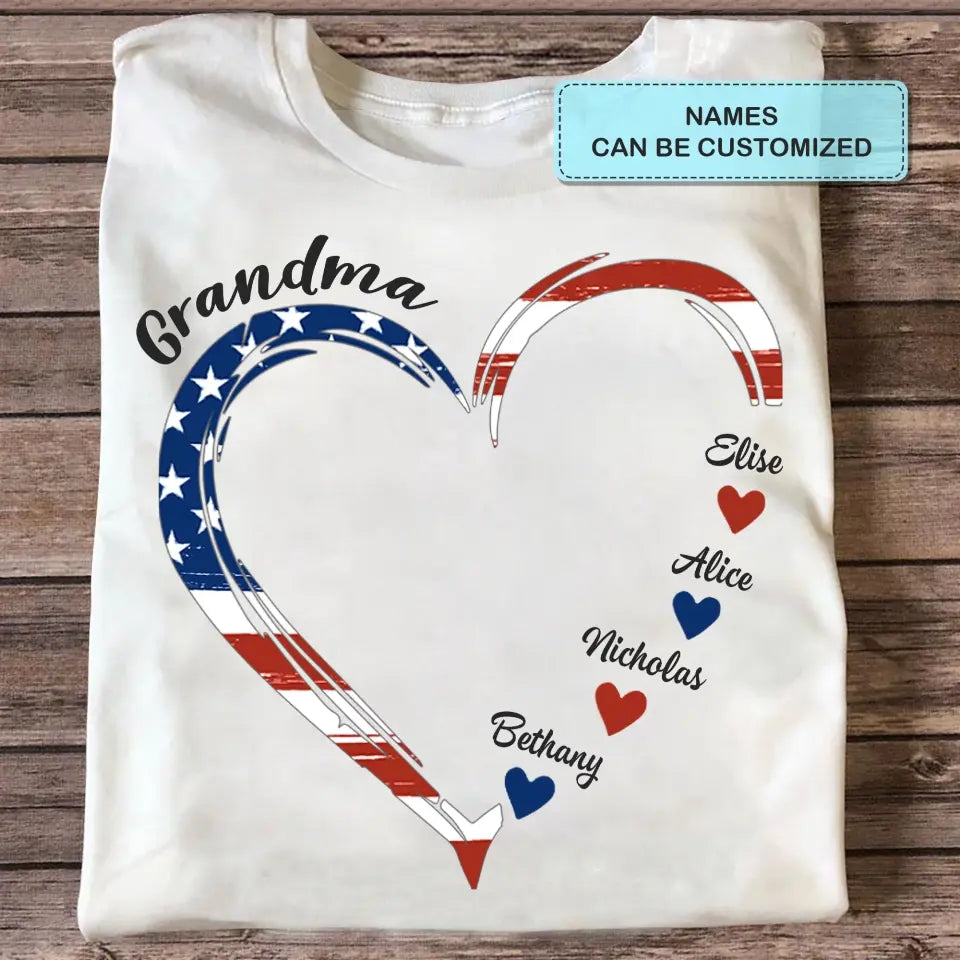 Personalized Custom T-shirt - 4th Of July, Mother's Day, Birthday Gift For Mom, Grandma - A Garden Of Love Grows Here Grandma Heart