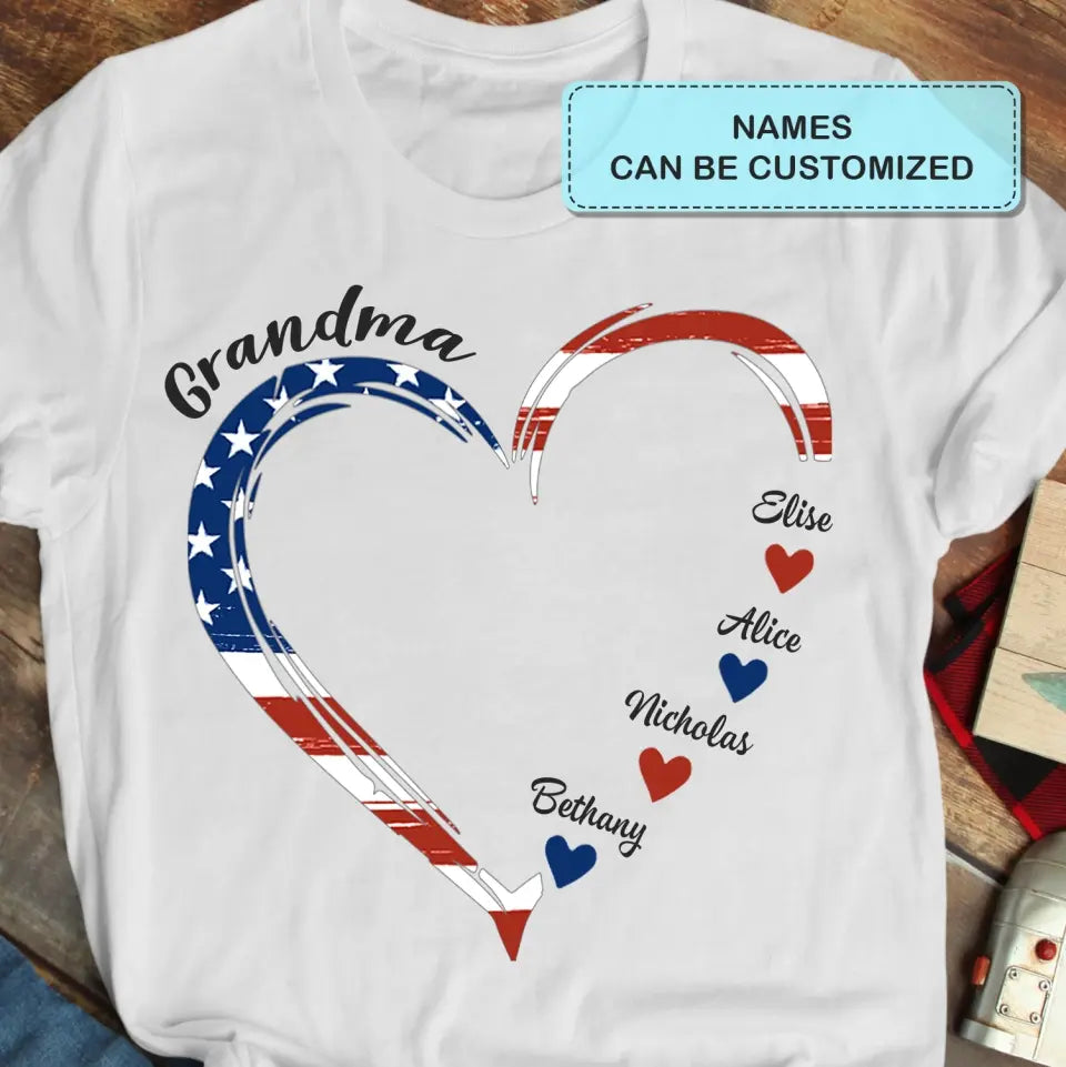 Personalized Custom T-shirt - 4th Of July, Mother's Day, Birthday Gift For Mom, Grandma - A Garden Of Love Grows Here Grandma Heart