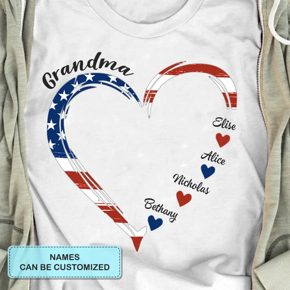 Personalized Custom T-shirt - 4th Of July, Mother's Day, Birthday Gift For Mom, Grandma - A Garden Of Love Grows Here Grandma Heart