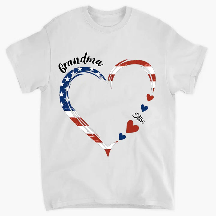 Personalized Custom T-shirt - 4th Of July, Mother's Day, Birthday Gift For Mom, Grandma - A Garden Of Love Grows Here Grandma Heart