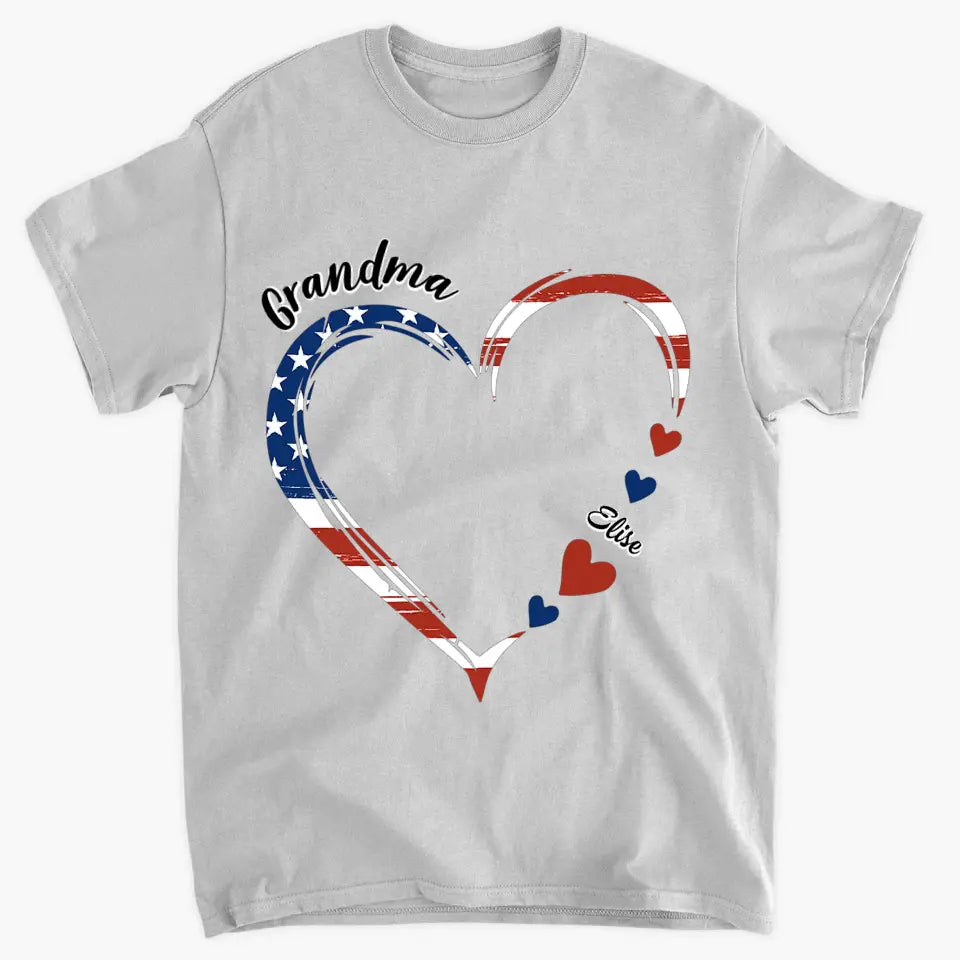 Personalized Custom T-shirt - 4th Of July, Mother's Day, Birthday Gift For Mom, Grandma - A Garden Of Love Grows Here Grandma Heart