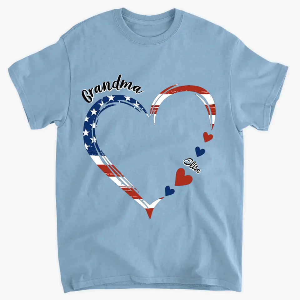 Personalized Custom T-shirt - 4th Of July, Mother's Day, Birthday Gift For Mom, Grandma - A Garden Of Love Grows Here Grandma Heart