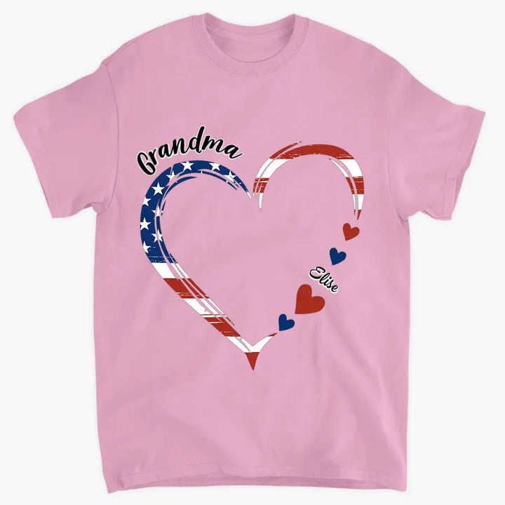 Personalized Custom T-shirt - 4th Of July, Mother's Day, Birthday Gift For Mom, Grandma - A Garden Of Love Grows Here Grandma Heart