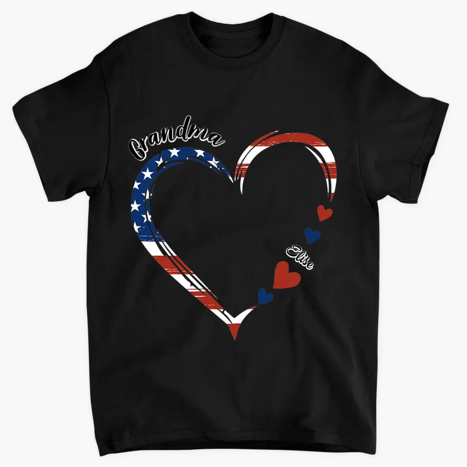 Personalized Custom T-shirt - 4th Of July, Mother's Day, Birthday Gift For Mom, Grandma - A Garden Of Love Grows Here Grandma Heart