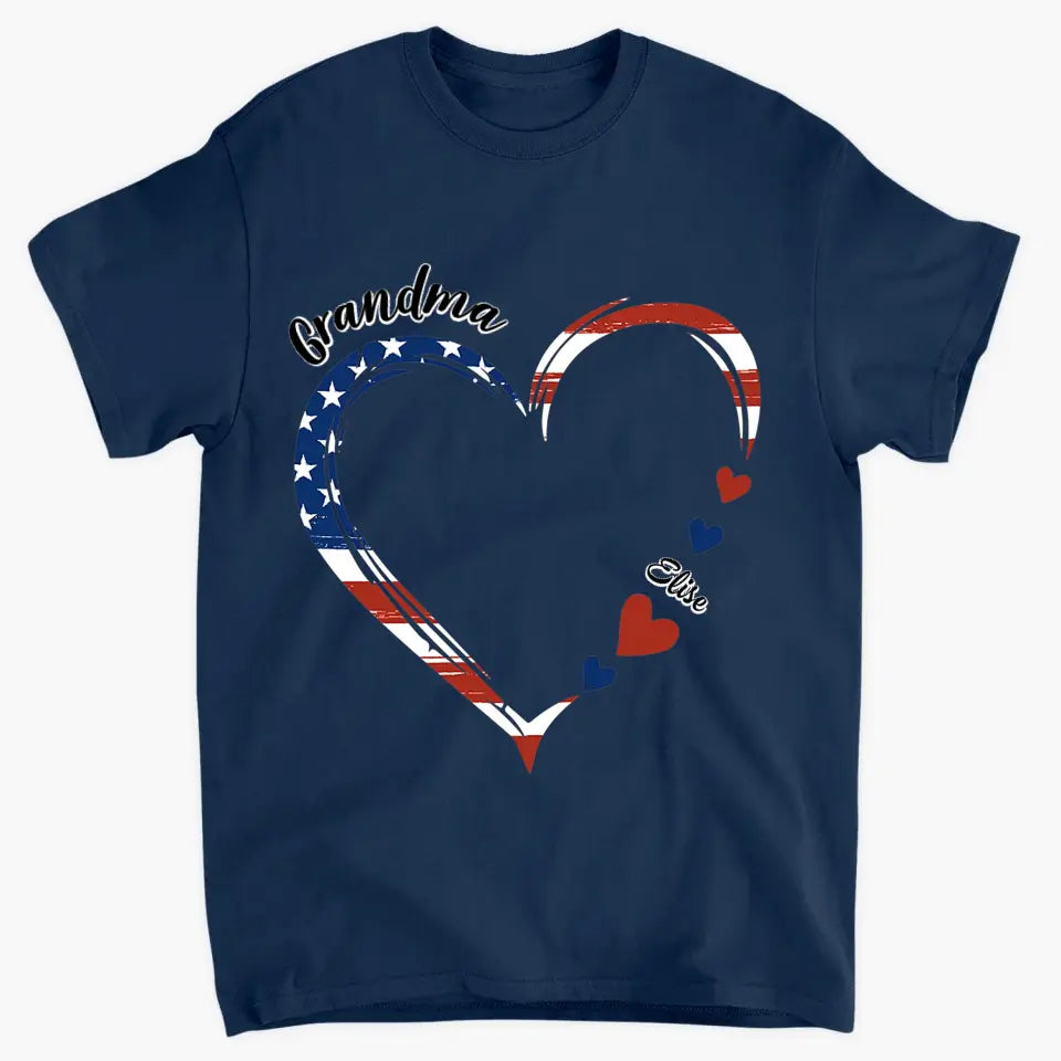 Personalized Custom T-shirt - 4th Of July, Mother's Day, Birthday Gift For Mom, Grandma - A Garden Of Love Grows Here Grandma Heart