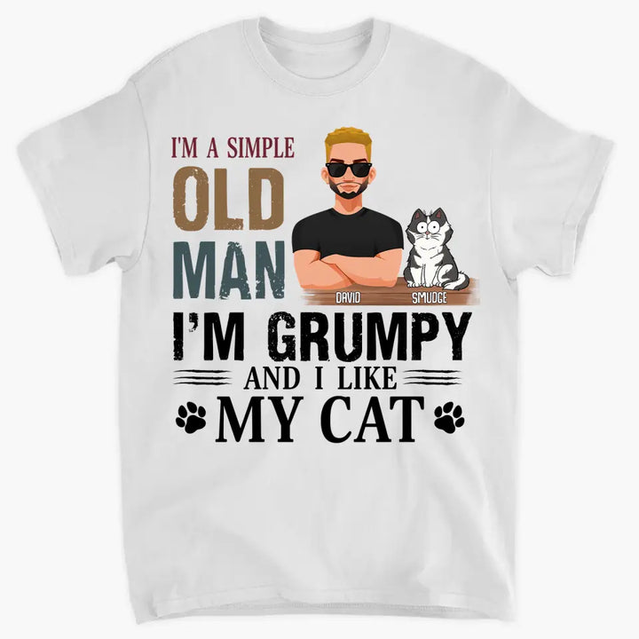Personalized Custom T-Shirt - Father's Day, Birthday Gift For Cat Dad, Pet Lover - Simple Old Man