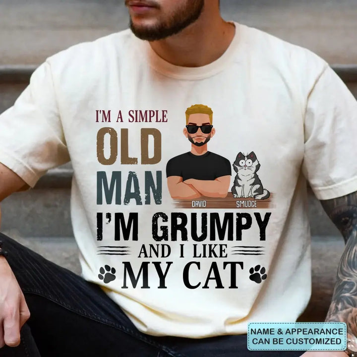 Personalized Custom T-Shirt - Father's Day, Birthday Gift For Cat Dad, Pet Lover - Simple Old Man