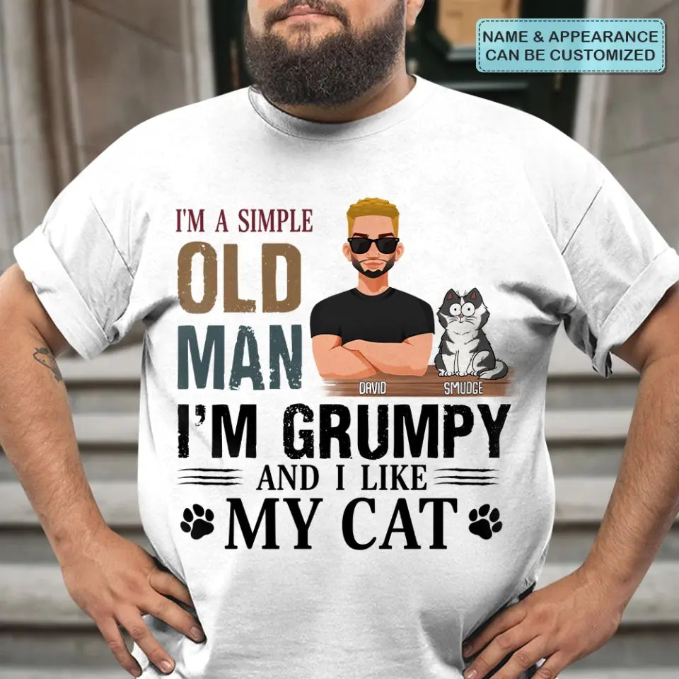Personalized Custom T-Shirt - Father's Day, Birthday Gift For Cat Dad, Pet Lover - Simple Old Man