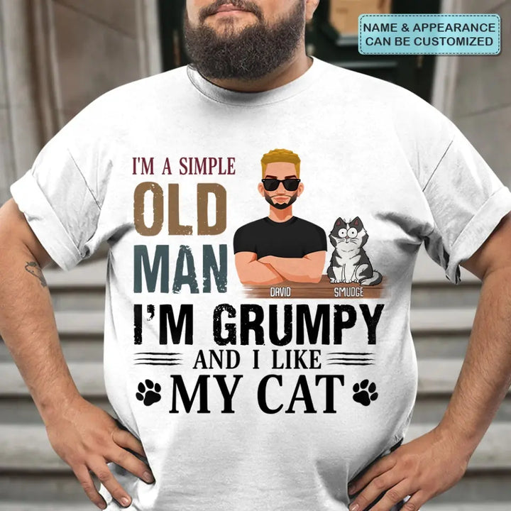 Personalized Custom T-Shirt - Father's Day, Birthday Gift For Cat Dad, Pet Lover - Simple Old Man