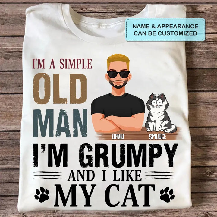 Personalized Custom T-Shirt - Father's Day, Birthday Gift For Cat Dad, Pet Lover - Simple Old Man