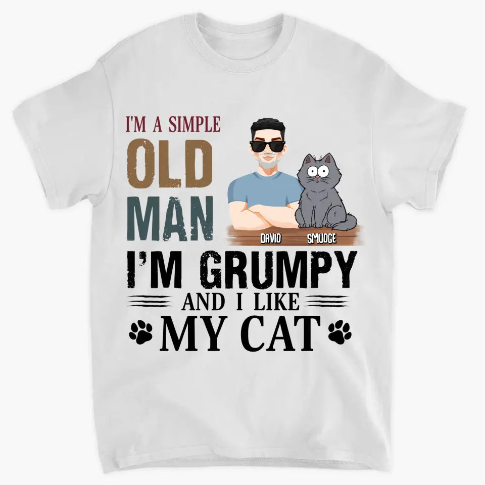 Personalized Custom T-Shirt - Father's Day, Birthday Gift For Cat Dad, Pet Lover - Simple Old Man