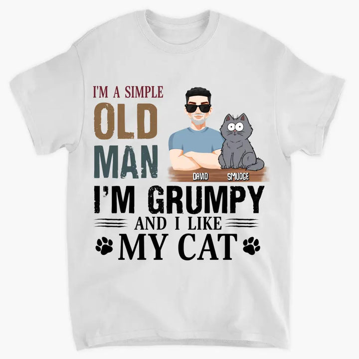 Personalized Custom T-Shirt - Father's Day, Birthday Gift For Cat Dad, Pet Lover - Simple Old Man