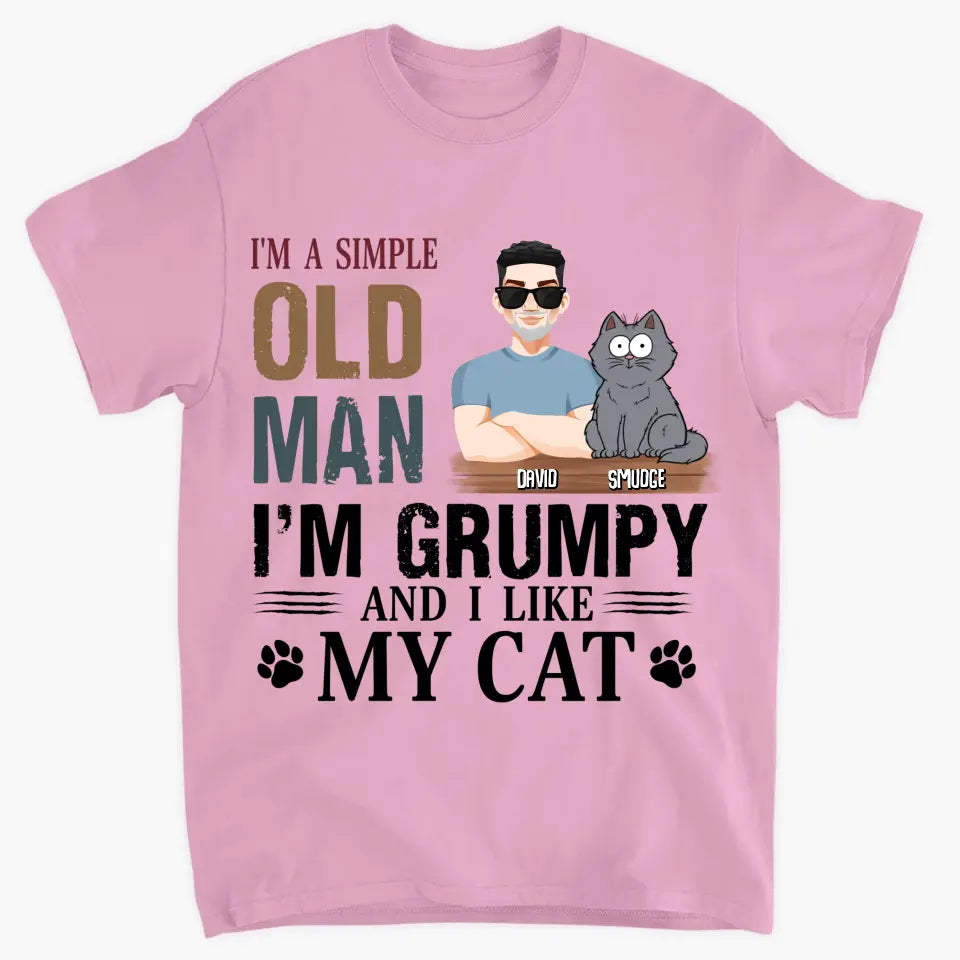Personalized Custom T-Shirt - Father's Day, Birthday Gift For Cat Dad, Pet Lover - Simple Old Man
