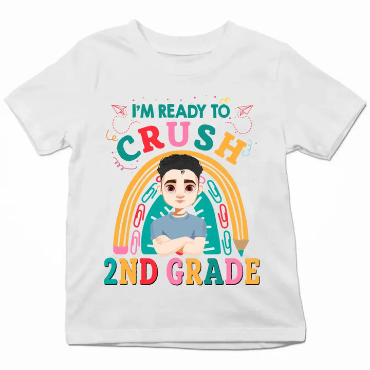 Personalized Custom T-shirt - Birthday, Back To School, Kindergarten, First, Second, Third, Fourth, Fifth Grade, Pre-K Gift For Kid - I'm Ready To Crush Kindergarten