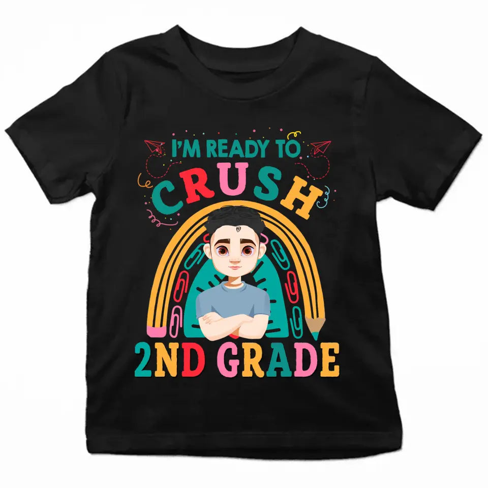 Personalized Custom T-shirt - Birthday, Back To School, Kindergarten, First, Second, Third, Fourth, Fifth Grade, Pre-K Gift For Kid - I'm Ready To Crush Kindergarten