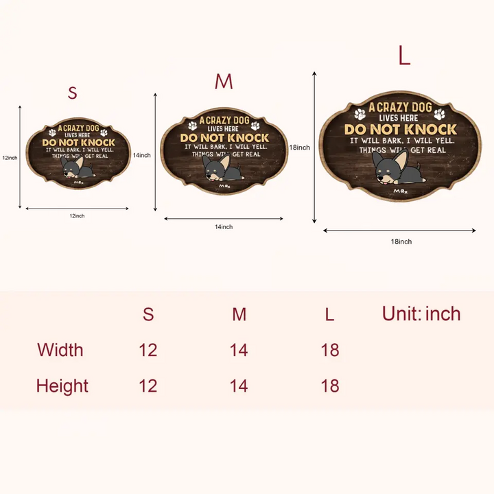 Personalized Custom Door Sign - Gift For Dog Mom, Dog Dad, Dog Lover, Dog Owner - Crazy Dogs Live Here