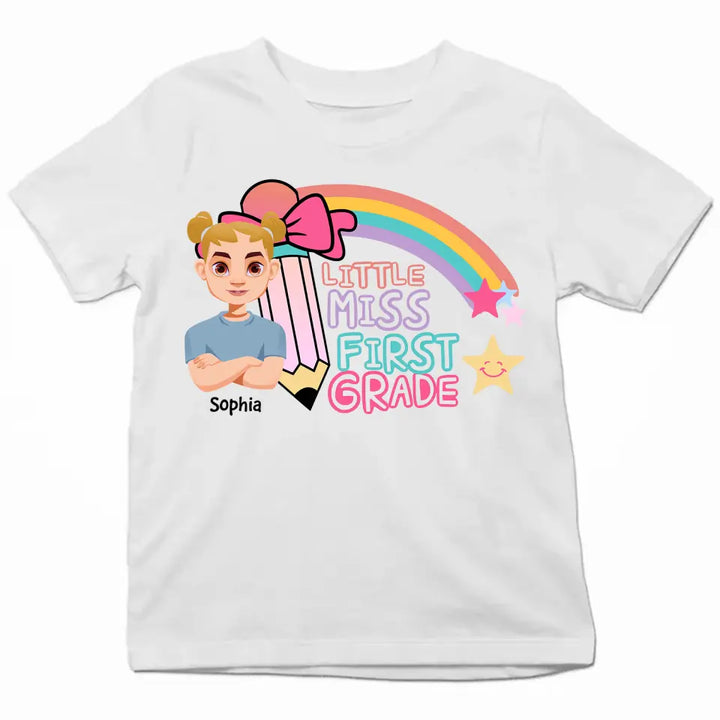 Personalized Custom T-shirt - Birthday, Back To School, Kindergarten, First, Second, Third, Pre-K Gift For Kids - Little Miss Back To School