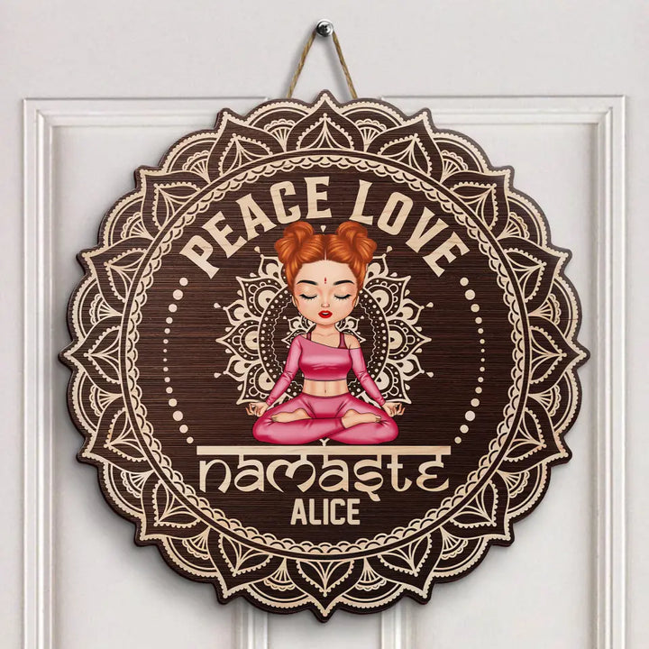 Personalized Custom Door Sign - Birthday Gift For Yoga Lover - Peace Love Namaste