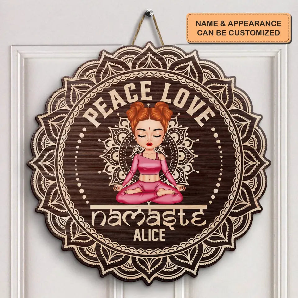 Personalized Custom Door Sign - Birthday Gift For Yoga Lover - Peace Love Namaste