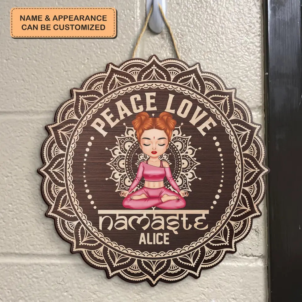 Personalized Custom Door Sign - Birthday Gift For Yoga Lover - Peace Love Namaste