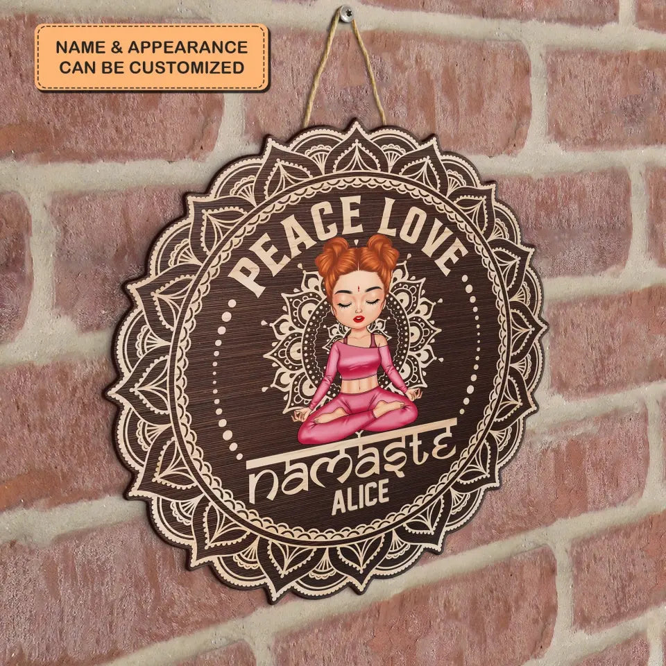 Personalized Custom Door Sign - Birthday Gift For Yoga Lover - Peace Love Namaste