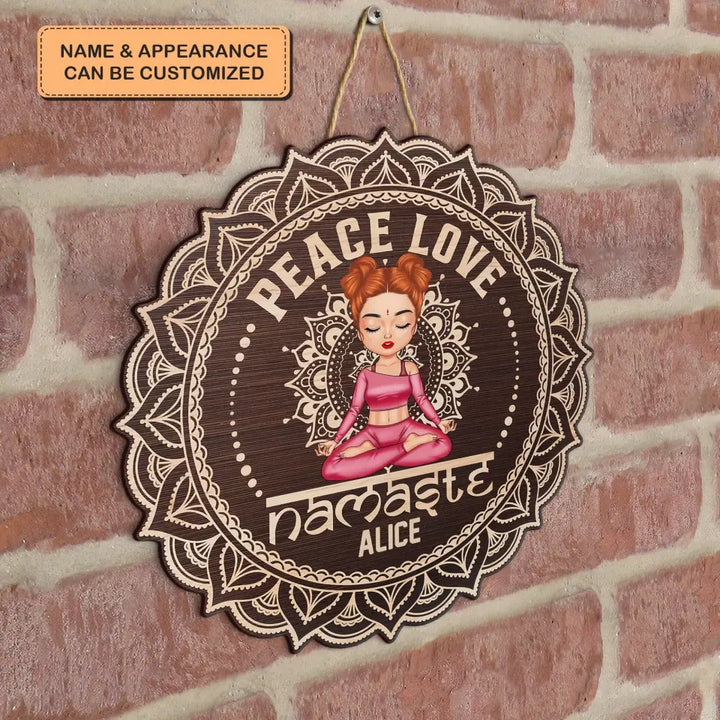 Personalized Custom Door Sign - Birthday Gift For Yoga Lover - Peace Love Namaste
