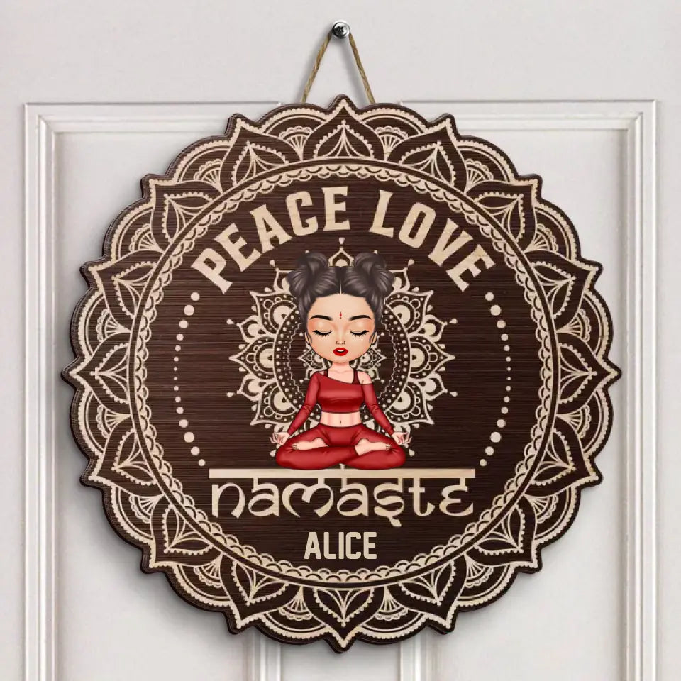 Personalized Custom Door Sign - Birthday Gift For Yoga Lover - Peace Love Namaste