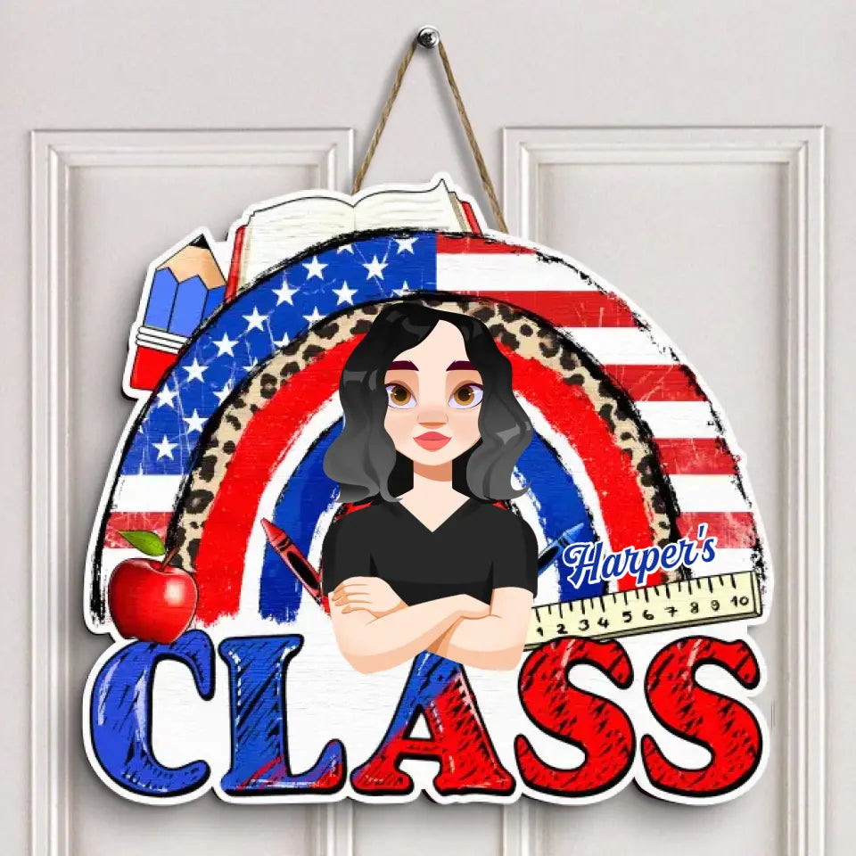 Personalized Custom Door Sign - 4th Of July, Welcoming, Birthday, Teacher's Day Gift For Teacher - American Teacher