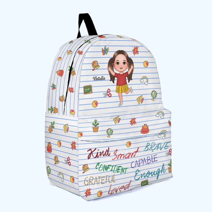 Personalized Custom Backpack - Back To School, Birthday Gift For Kindergarten, Pre-K, 1st Grade, 2nd Grade, 3rd Grade, 4th Grade, 5th Grade, 6th Grade Kid - Kind Brave Smart