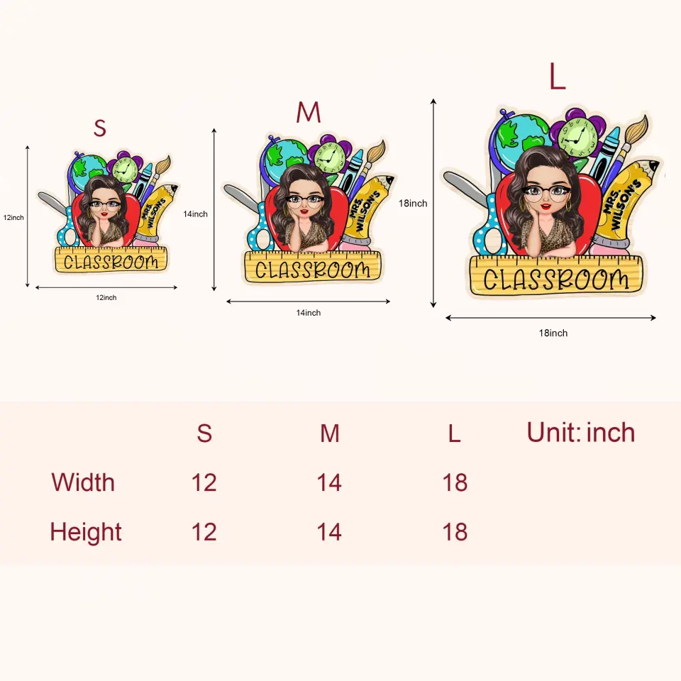 Personalized Custom Door Sign - Teacher's Day, Birthday Gift For Teacher - Red Apple Teacher Door Sign