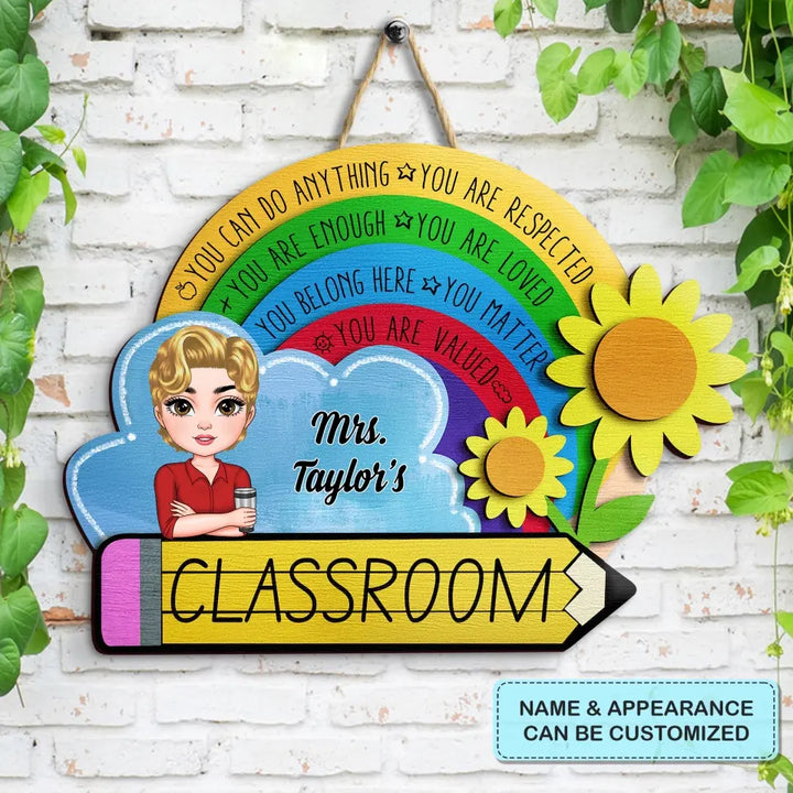Personalized Custom Door Sign - Welcoming, Birthday, Teacher's Day Gift For Teacher - In This Class Sunflower Door Sign
