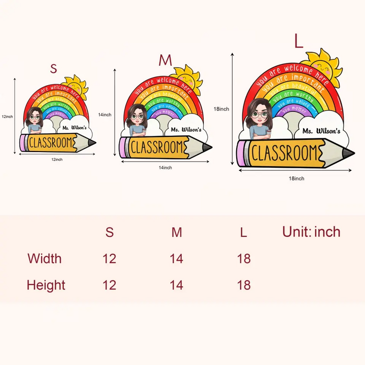 Personalized Custom Door Sign - Welcoming, Teacher's Day Gift For Teacher - You Are Welcome Here Rainbow