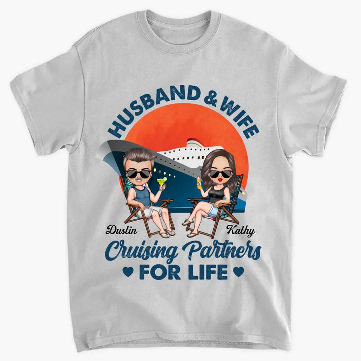 Personalized Custom T-shirt - Anniversary Gift For Couple, Gift For Cruising Lovers - Husband & Wife Cruising Partners For Life