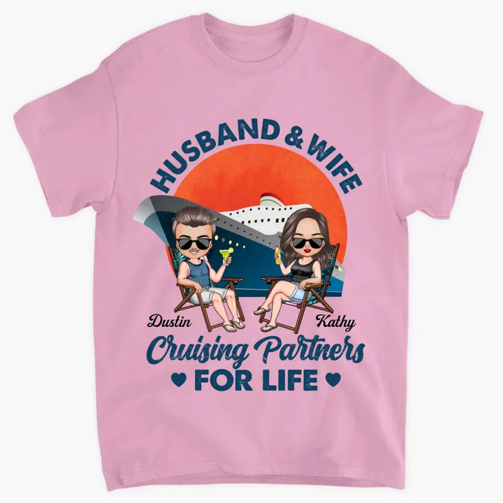 Personalized Custom T-shirt - Anniversary Gift For Couple, Gift For Cruising Lovers - Husband & Wife Cruising Partners For Life